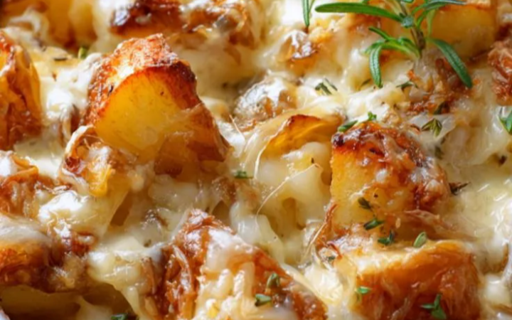 french onion mashed potato bake