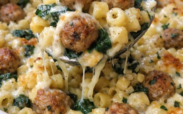 cheesy meatball pasta bake