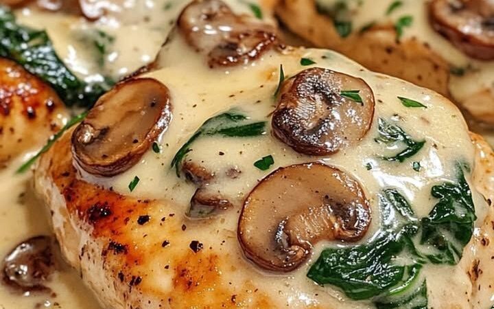 creamy chicken mushroom spinach skillet